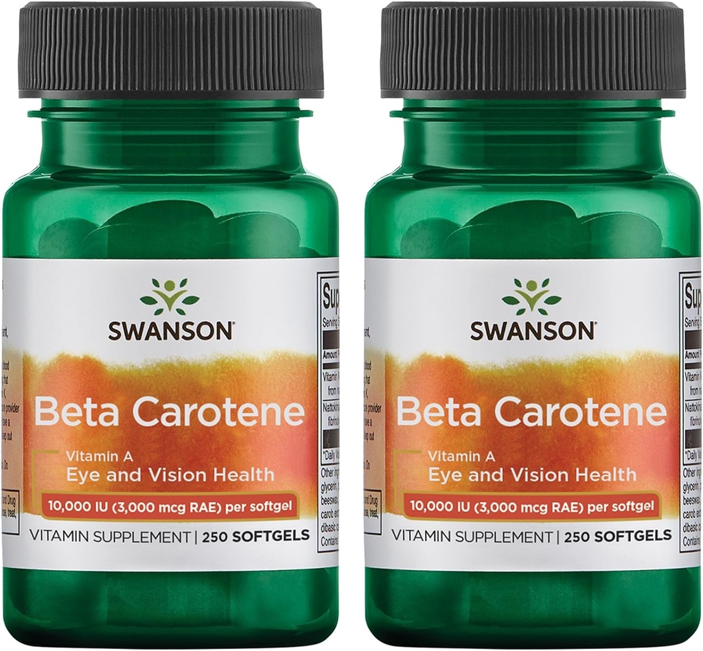 Swanson Beta-Carotene - Vitamin A Supplement Proting Immune Health, Eye & Skin Health - Natural Wellness Formula - (250 Softgels, 3000 C) (2 Pack)
