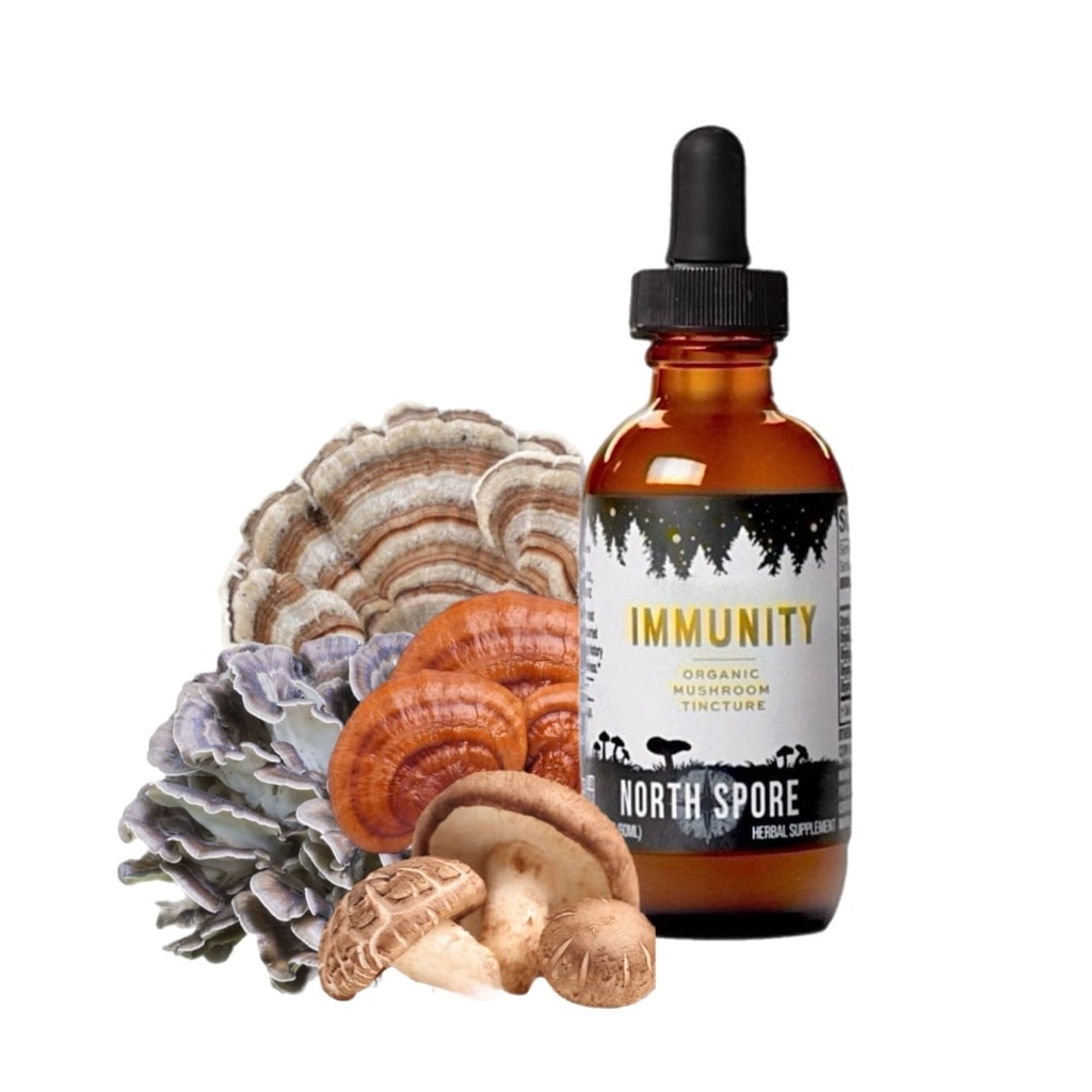 North Spore Organik Immunity Mushroom Tincture (2 oz) | 100% Meyve Vücut Taklitleri | Reishi, Chaga, Türkiye Tail, Maitake, Shiitake | sertifikalı Organik, Vegan, Non-GMO | Adaptojenik, ABD'de Yapıldı