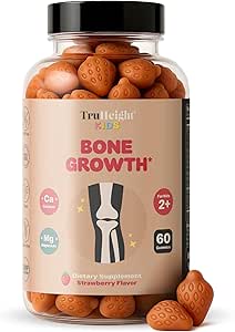 TruHeight Kids Bone Gummies (Strawberry, Ages 2+) All Natural Kids & Toddler Vitamins - Vitamin D, Kalsiyum, K2, Magnezyum Multivitamin - Doğal Büyüme ve Geliştirme, Güçlü Kemikler İnşa Ediyor, Vegan