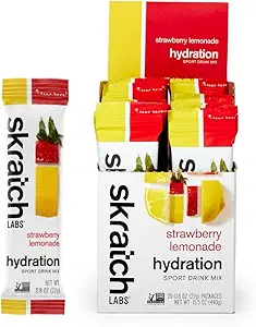 Skratch Labs Hydration Packets Hydration Drink Mix, Strawberry Lemonade (20ct) - Electrolyte Powder Developed for Athletes and Sports Performance, Gluten Free, Vegan, Kosher
