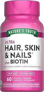 Nature's Truth Hair Skin and Nails | 60 Caplets | Plus 5000 mcg Biotin | Non-GMO & Gluten Free Supplement