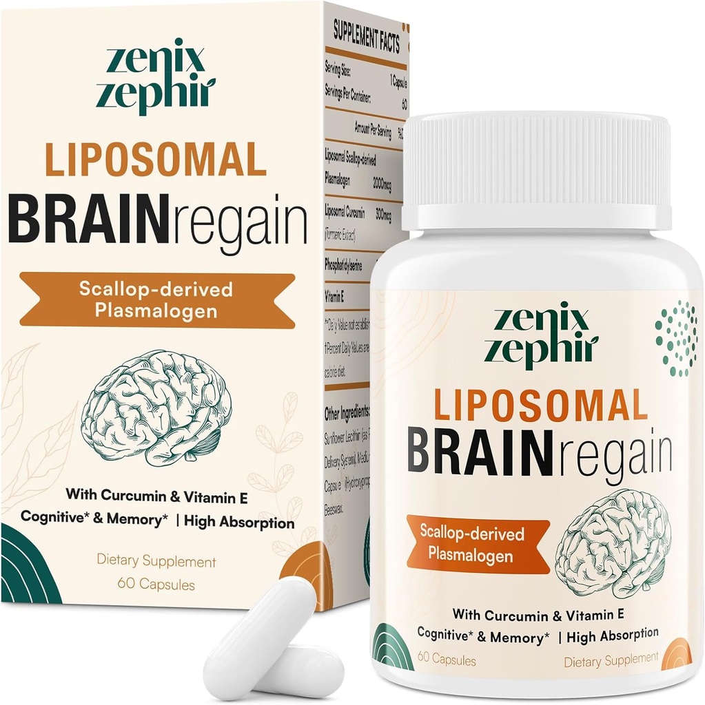 Liposomal Brain Συμπληρώματα για Μνήμη και Εστίαση - Plasmalogen με Κουρκουμίνη & Βιταμίνη Ε για Καλύτερη Απορρόφηση- Κατάλληλο για Seniors, Adult Men & Women Γνωστική Υγεία, Υψηλή Ικανότητα 60 Υπηρεσίες