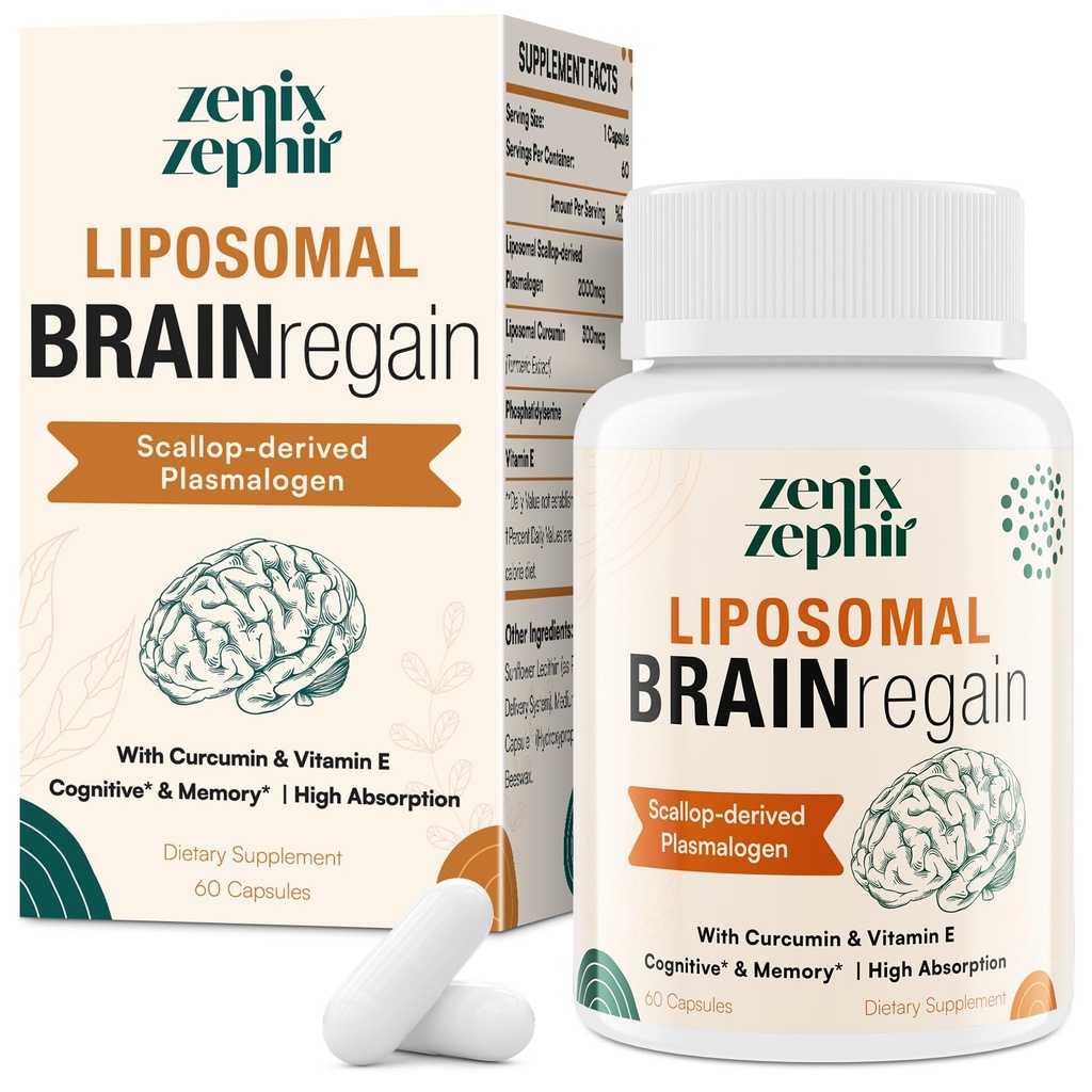 Liposomal Brain Supplements for Memory and Focus - Plazmalogen with Curcumin & Vitamin E for Better Abors- Seniors,Adult Men & Women Cognitive Health,High Potency 60 Servisler