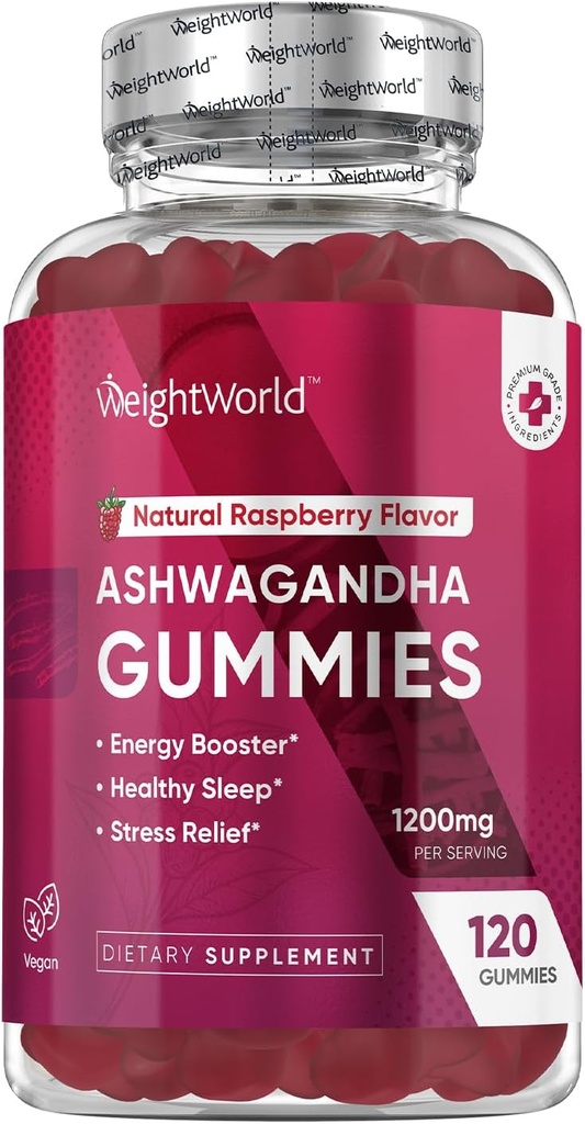 KiloWorld Ashwagandha Gummies for Women and Men 1200 mg - 120 Gummies (2-Month Supply) - Ashwagandha Supplement Gummies for Energy Branson, Sağlıklı Uyku ve Stres Yardımı - Vegan & Gluten-Free