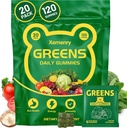 Super Greens Multivitamin Gummies for Adults – with Spirulina, Chlorella, Prebiotic Fiber, Probiotics Adaptogens Supports Digestive Gut Health Daily Energy – Non-GMO, 120 Gummies