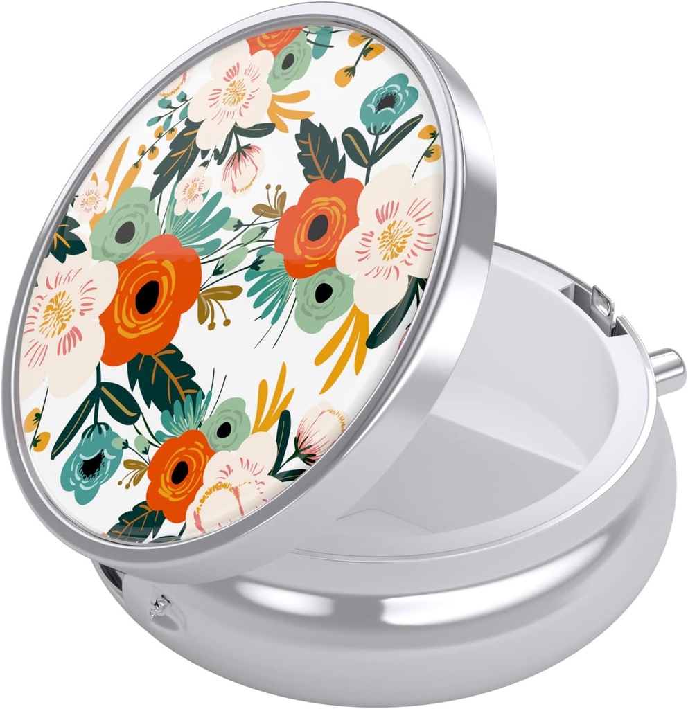 Nipichsha κουτί χάπι, μικρή θήκη χάπι για το πορτοφόλι & τσέπη, χαριτωμένο ταξιδιωτική ιατρική Organizer, Φορητό κουτί ιατρικής για να κρατήσει βιταμίνες, φαρμακευτική αγωγή, ιχθυέλαιο & συμπληρώματα, λευκά λουλούδια