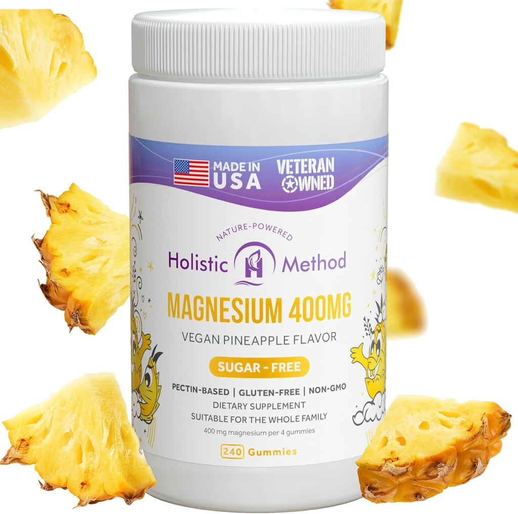 Magnesium Citrate Gummies - Sugar-Free, Vegan and Non-GMO for Better Sleep and Relaxation - No Sugar Alcohol - Magnesium Supplement for Adults, Teens and Kids - Pineapple - 240 Chews