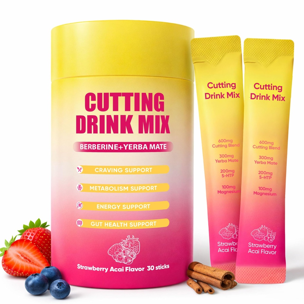 Cutting Drink Mix - Berberine, 5-HTP, Yerba Mate, Chromium & Magnesium | Satiety, Metabolism Support, Dual-Action Craving & Gut Health, Vegan, Sugar-Free, Non-GMO, 30 Packs