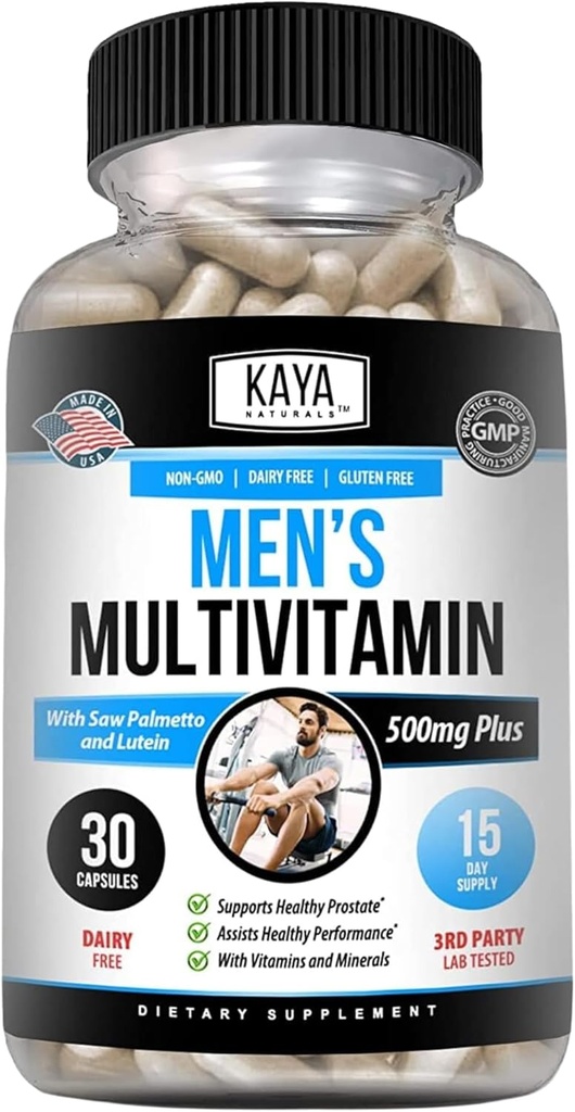 Kaya Naturals Multivitamin for Men - Men's Prostate Multivitamin - Multi Mineral Daily Supplement - Erkekler için Pills - Sağlıklı Prostate - Vitaminas para Hombres - 30 Veggie Capsules