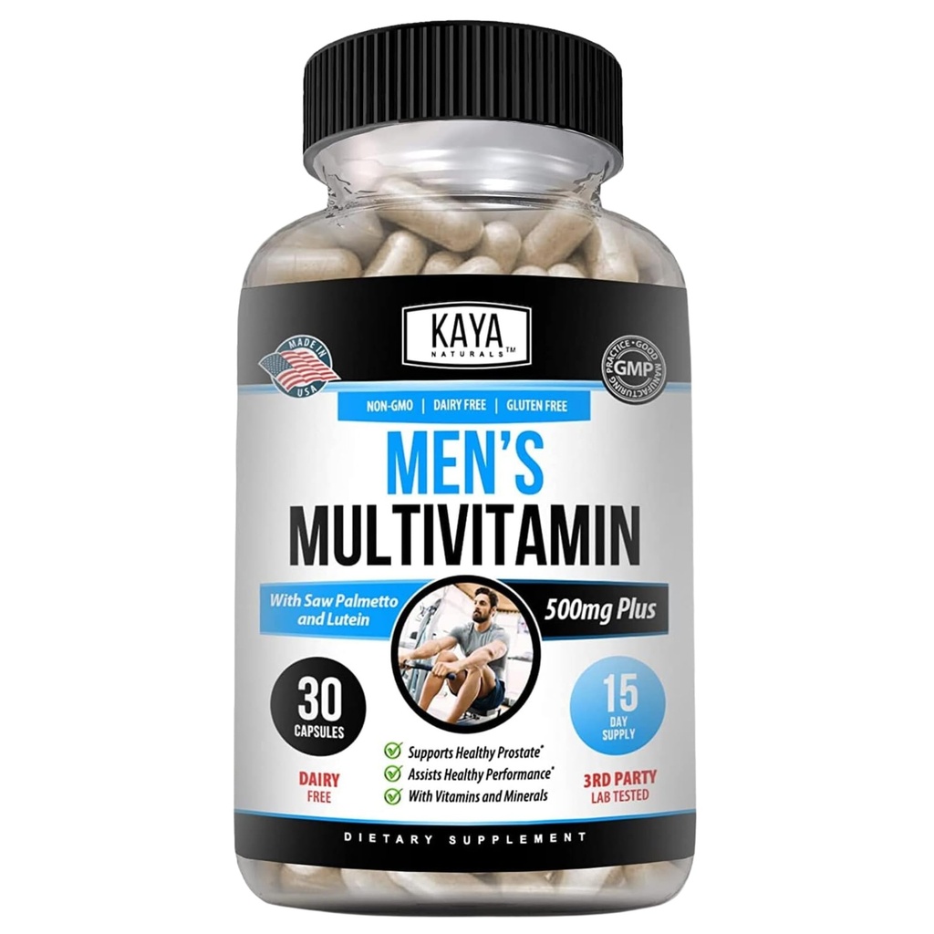 Kaya Naturals Multivitamin for Men - Men's Prostate Multivitamin - Multi Mineral Daily Supplement - Erkekler için Pills - Sağlıklı Prostate - Vitaminas para Hombres - 30 Veggie Capsules