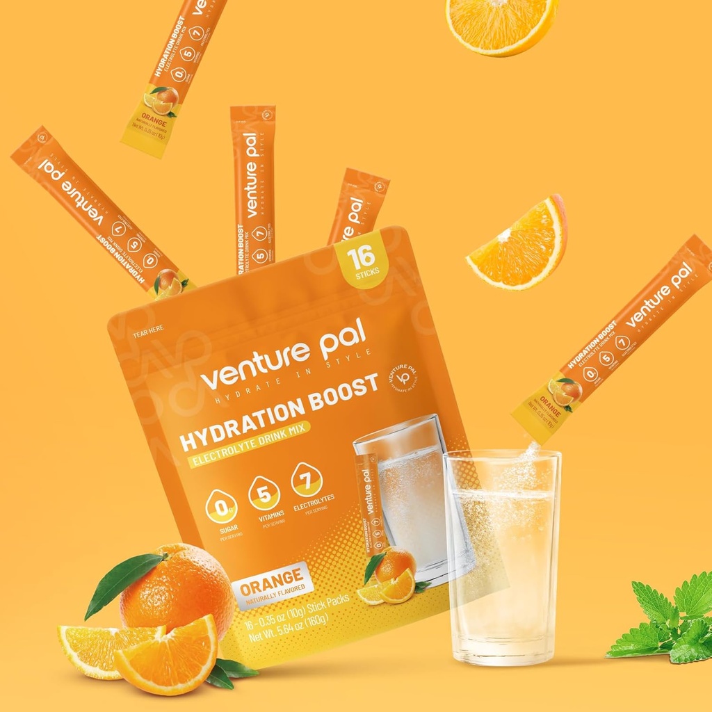Venture Pal Sugar Free Electrolyte Toz Paketleri - Sıvı Günlük IV Hızlı Hydration & Parti Recovery için Mix | 5 Vitamin & 7 Elektrolytes / Keto Friendly | Non-GMO | sertifikalı Vegan | 16 Sticks