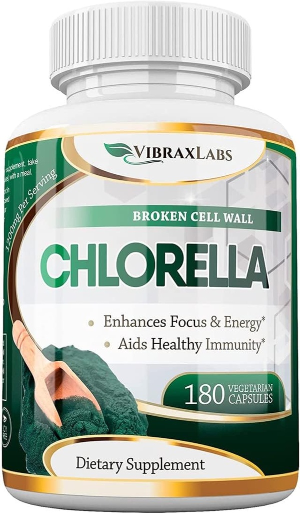 VibraxLabs Chlorella Capsules - Kırık Hücre Duvar 600 mg Veggie Pills (1200 mg hizmet) - Doğal Detoxification için Protein Toz Supplement, Spirulina ile En İyi, No Aftertaste, Made in USA