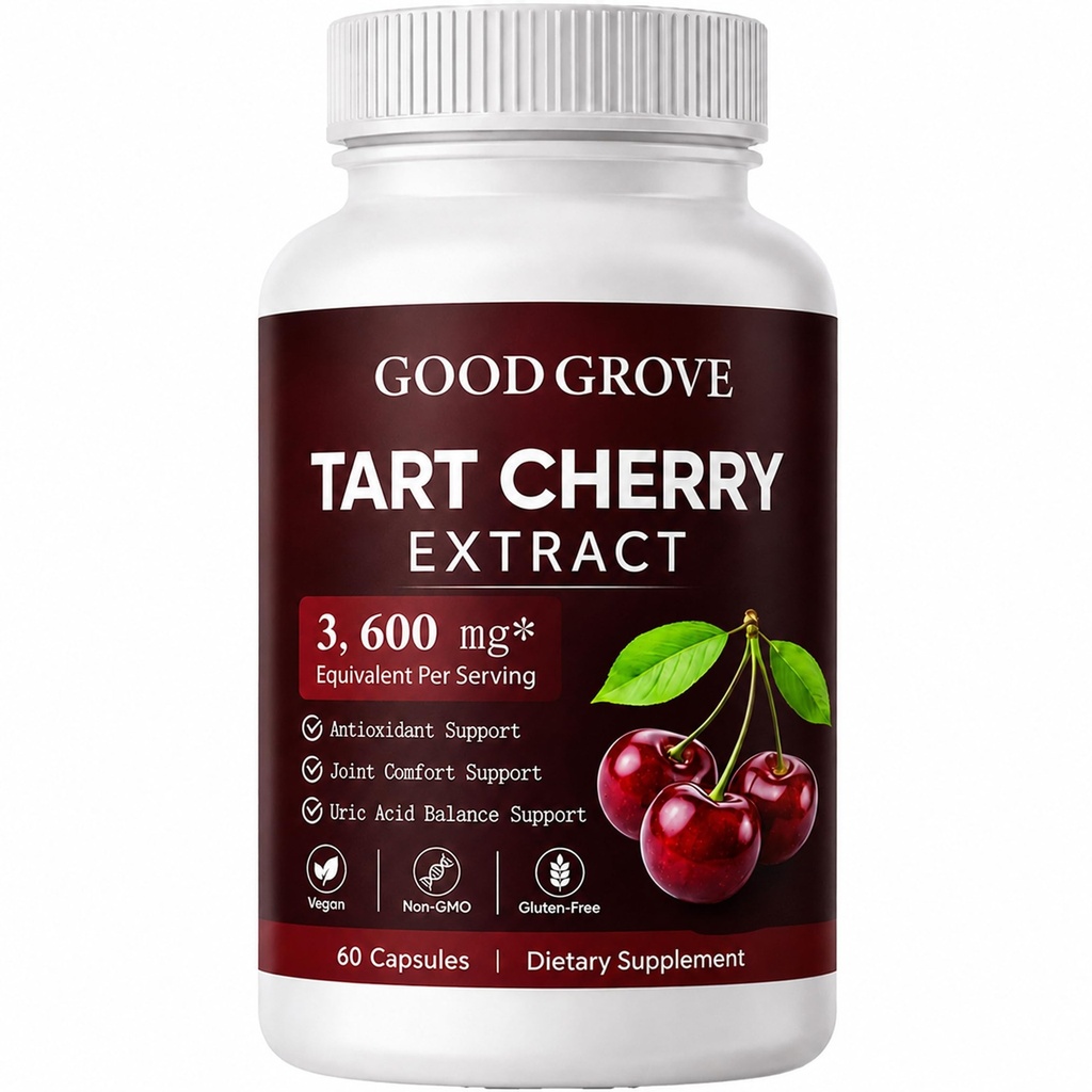 Good Grove Tart Cherry Capsules 3600mg | 10:1 Tart Cherry Extract with Natural Antioxidants | Supports Daily Wellness & Mobility | Promotes Restful Sleep | Non-GMO | Gluten Free | 60 Counts (1)