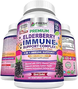 FRESH SACARE Elderberry Capsules - Yüksek Potency Black Elderberry with çinko & Vitamin C - Premium 3-in-1 Immune Support Vitamins for Yetişkinler