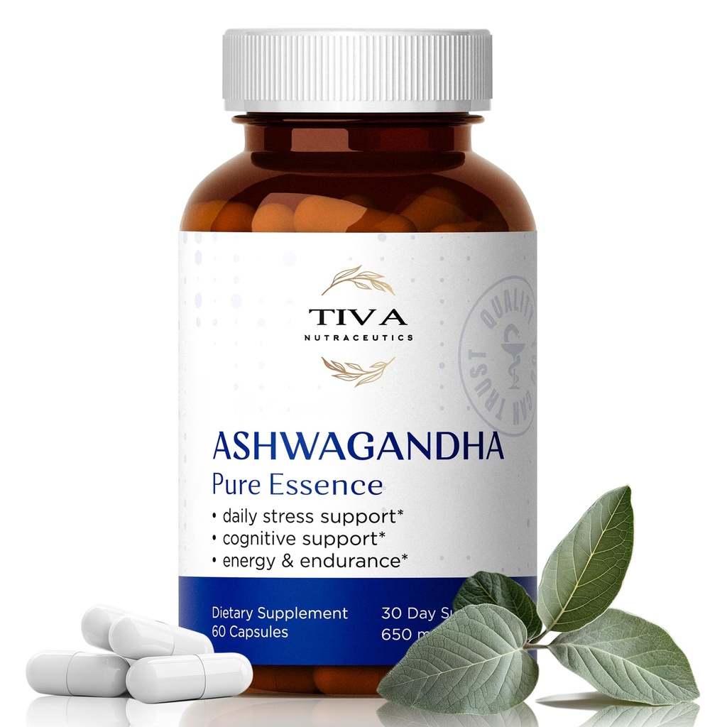 TIVA Ashwagandha κάψουλες 650mg με εκχύλισμα μαύρου πιπεριού – Φυσική υποστήριξη για το άγχος, το μεταβολισμό, την ανοσοποιητική λειτουργία & διάθεση – Vegan, μη-GMO, Lab-δοκιμή – 60 κάψουλες βότανα