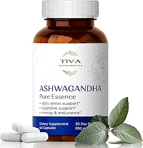 TIVA Ashwagandha Capsules Black Pepper Extract - Natural Support for Stress, Metabolism, Immune Function & Mood – Vegan, Non-GMO, Lab-Tested – 60 Herbal Capsules