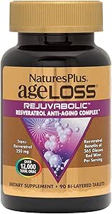 NaturesPlus AgeLos REJUVABOLIC - 90 Bi-Layered Tablet - Resveratrol Anti-Aging Kompleksi - Vegetarian, Gluten Free - 30 Hizmet