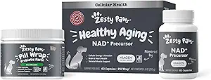 Zesty Paws NAD+ Precursor Supplement for Dogs - Niagen for Healthy Aging & Skeletal Muscle Support & Recovery - Brain, Heart, & Cellular Energy Support - Nicotinamide Riboside Chloride - 60 Capsules
