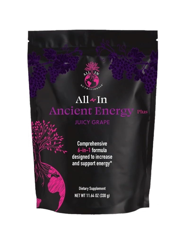 All In Nutritionals Ancient Energy Plus Powdered Supplement, Juicy Grape - 30 Servings, 1 Scoop, Coconut Sugar, Monk Fruit, Reb M, Sustained Energy, Mental Clarity, Focus, No Jitters, No Crash