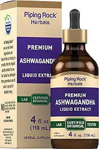 Piping Rock Ashwagandha Liquid Drops | 4 fl oz | Premium Herbal Root Extract | Alkol Free Tincture | Vegetarian, Non-GMO, Gluten Free Supplement Supplement