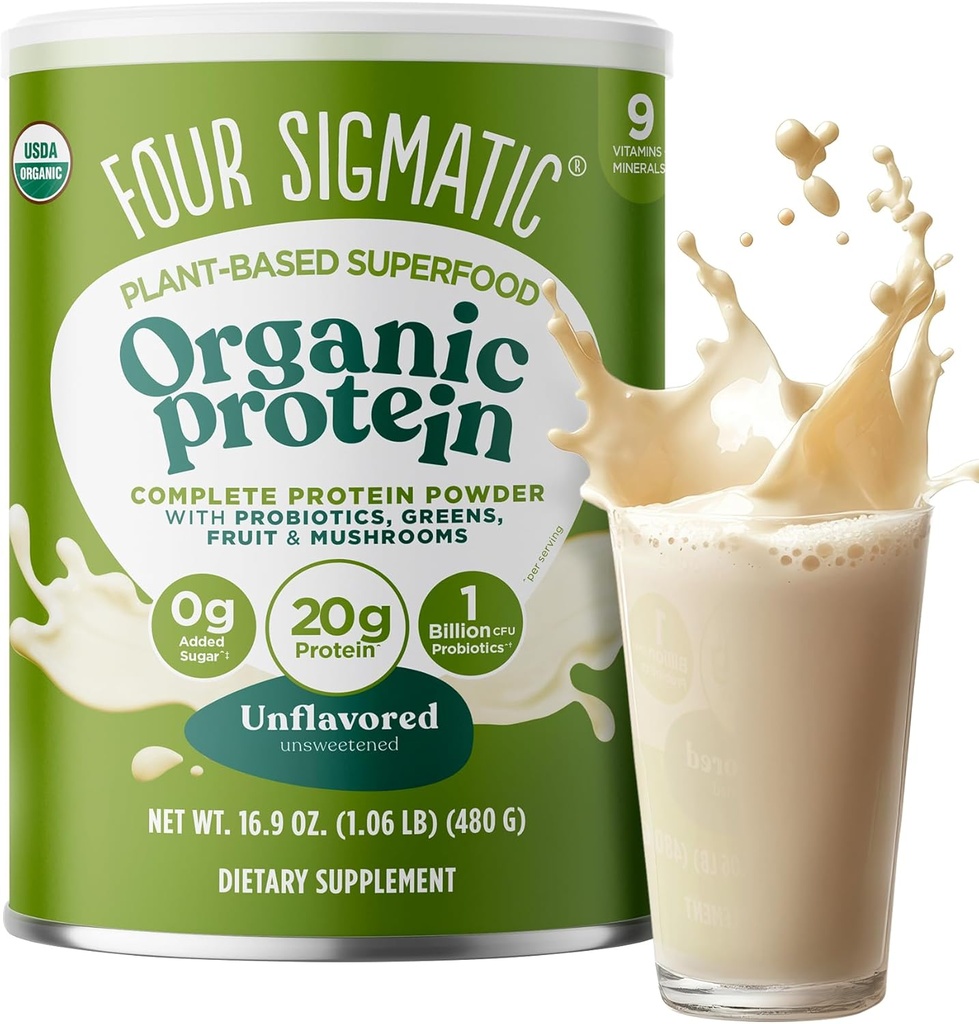 Τέσσερις Sigmatic Organic Plant-based Protein Powder Άγευστη πρωτεΐνη με χαίτη, Chaga, Cordyceps και περισσότερα 
