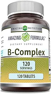 Amazing Formulas Vitamin B Complex with 11 Key Nutrients | 120 Tablets Supplement | Vitamin B1, B2, B3, B6, B12, Folic Acid, Biotin, Choline, Inositol, PABA