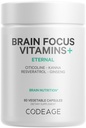 Kodage Brain Focus Vitamins+ Nootropic Supplement with Citicoline as Cog Tekirova, Panax Ginseng, Resveratrol, Gotu Kola, B12 Mecobalamin - Liposomal Delivery - Non-GMO - 60 Capsules