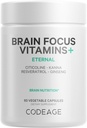 Kodage Brain Focus Vitamins+ Nootropic Supplement with Citicoline as Cog Tekirova, Panax Ginseng, Resveratrol, Gotu Kola, B12 Mecobalamin - Liposomal Delivery - Non-GMO - 60 Capsules