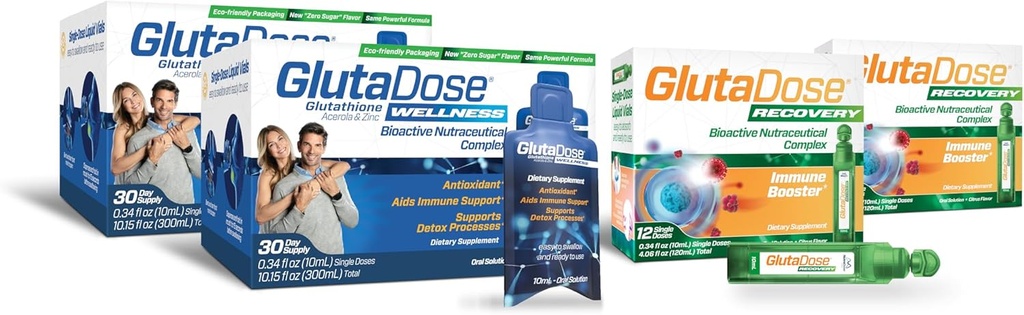 GlutaDose Ultimate Immune Boost & Daily Detox Sche, Cold & Flu Recovery, Immune & Energy Support, Glutathione, Astragalus, Echinacea, Acerola (1,000 mg Mix) Selenium, çinko, Liquid Supplements