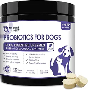 Köpekler için NAT TARGET Probiyotikleri, Prebiyotik & Enzymes, Vitaminler, Omega 3, Digestive & Gut Health için, Itch Relief, Diarrhea, 120 Bites