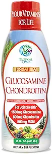 Tropical Oasis–Premium Liquid Glucosamine Chondroitin & MSM- Liquid Joint Support Formula 1500mg Γλυκοσαμίνη, 800mg Χονδροϊτίνη, & 500mg MSM - 16 Fl Oz