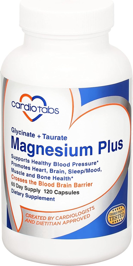 Magnezyum Plus – 200 mg of Magnezyum Glycinate ve Magnezyum Taurate for Blood Pressure, Heart, Brain, Sleep & Mood Support – Highly Tempd and Well Absorbed - 120 Capsules