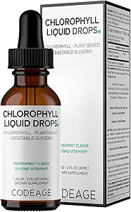 Codage Chlorophyl Liquid Drops Supplement - Vegan Chlorophyl 50 mg per Serving, Organic Peppermint Flavor Clorofila Drink - Μη ΓΤΟ, Χωρίς γλουτένη, Vegan - 2 fl oz