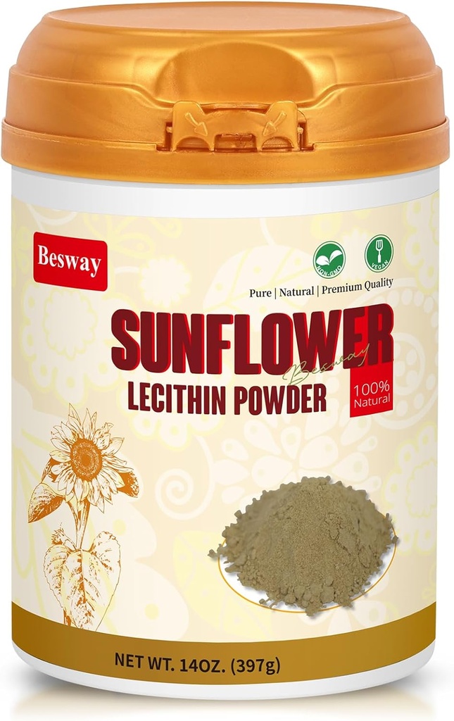 Sunflower Lecithin Toz 14 oz (40 Hizmet), %100 Saf, GMO, Beyin Sağlığı, Kalp Sağlığı ve Sağlıklı Cilt, Çin Ürün