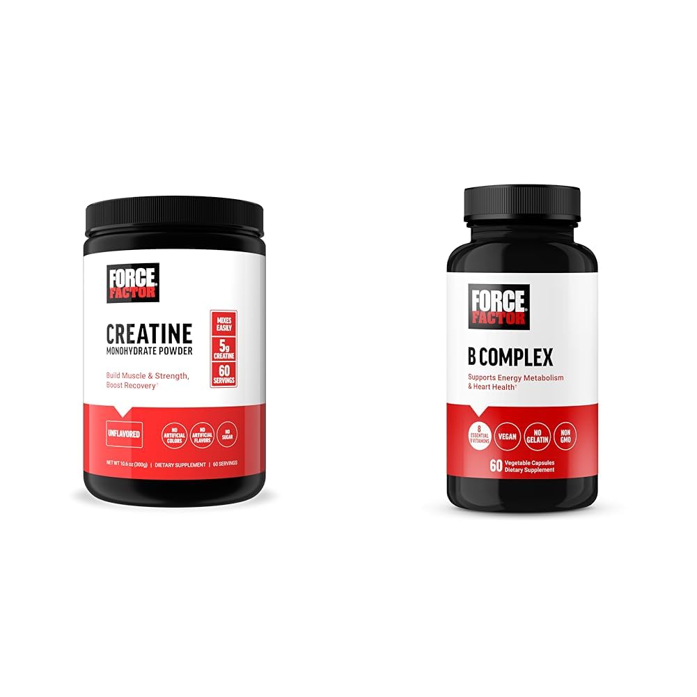 Power Factor Creatine Powder 60 Σερβίρει και Vitamin B Complex 60 Κάψουλες Δέσμη για μυϊκή αύξηση, δύναμη, ενέργεια, και ταχύτερη ανάκτηση