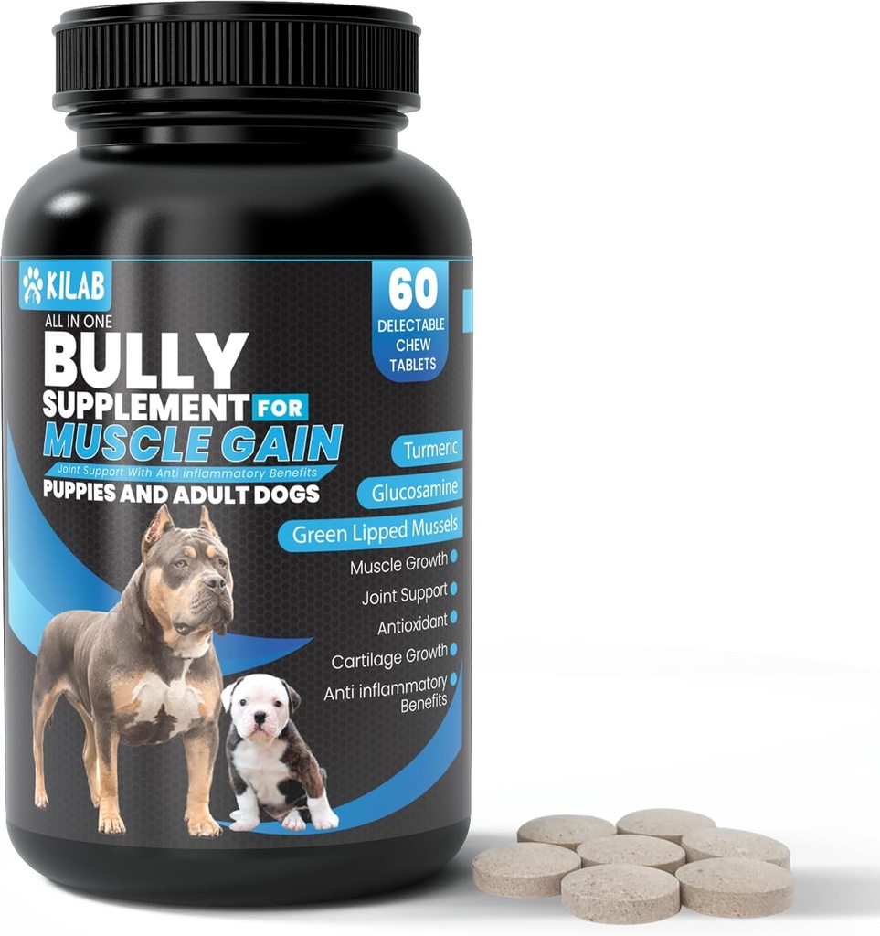 Kilab Dog Kilo Winer – 60-Count Muscle Builder Dog Supplement – Köpekler için Kas Büyüme Tamamı, Puppies ve Yetişkinler – Bully Büyüme Formula Turmeric, Glucosamine, Green Lipped Mussels