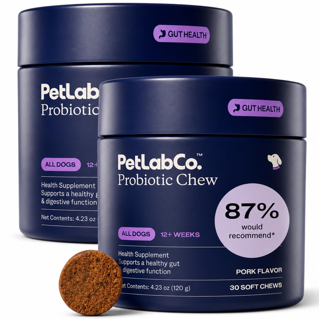 PetLab Co. Probiotics for Dogs, Support Gut Health, Occasional Diarrhea, Digestive Health & Seasonal Allergies - Pork Flavor - 30 Soft Chews - Packaging May Vary (Value 2-Pack)
