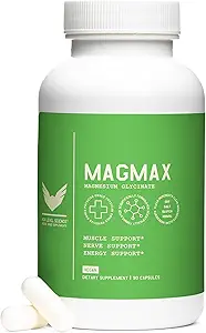 Yetişkinler için Yüksek Düzey Magmax Magnezyum Glycinate Supplement, Destekler Bone Health, Sleep, Heart, Muscle Function & Cramps, Gluten Free, Vegan, 275 mg, 90 Capsules