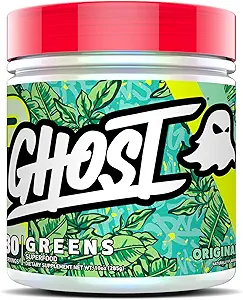 GHOST Greens Toz, Original - 30 Hizmet - 19 Superfood Greens & Reds Toz, Meyveler, Sebzeler, Spirulina, & Chlorella, Prebiyotikler, 10 Milyar CFU Probiyotik & Digestive Enzymes - Gluten-Free