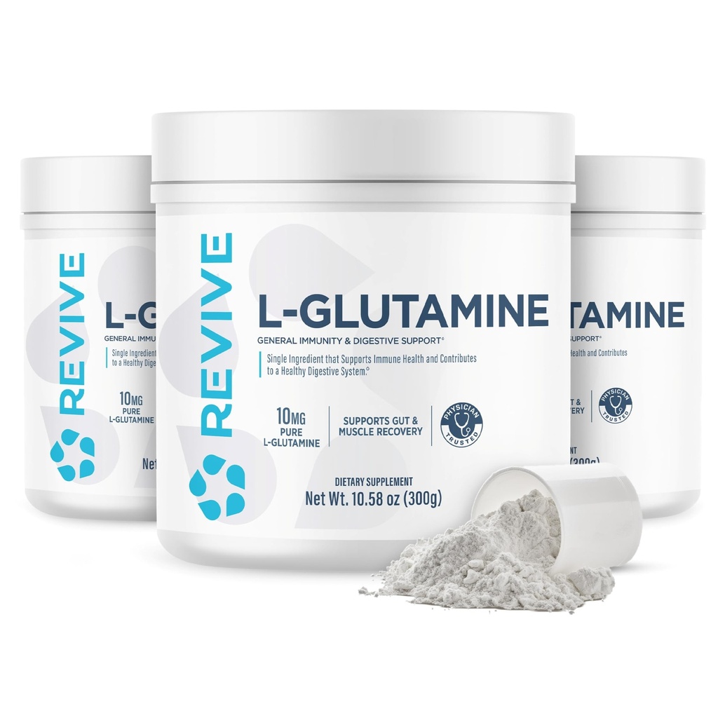 Revive MD Gut L-Glutamine Powder - Muscle Recovery & Immune Support Supplement for Adults - Promotes Digestive Health, Reduces Muscle Soreness & Supports Immunity - Vegan (90 Servings)