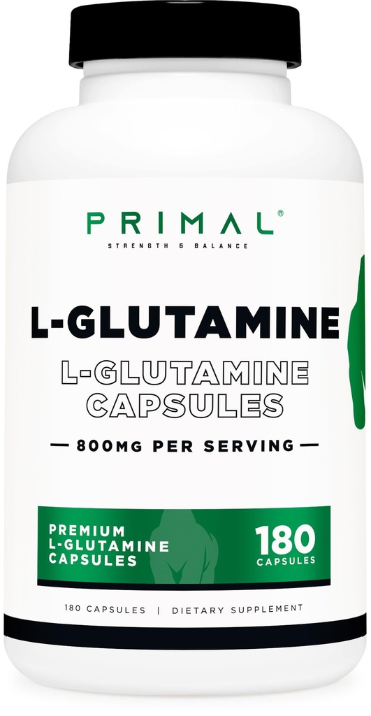 Primal L-Glutamine Capsules (180 Capsules / 800mg Per Serving) | Glutamine Amino Acid Supplement