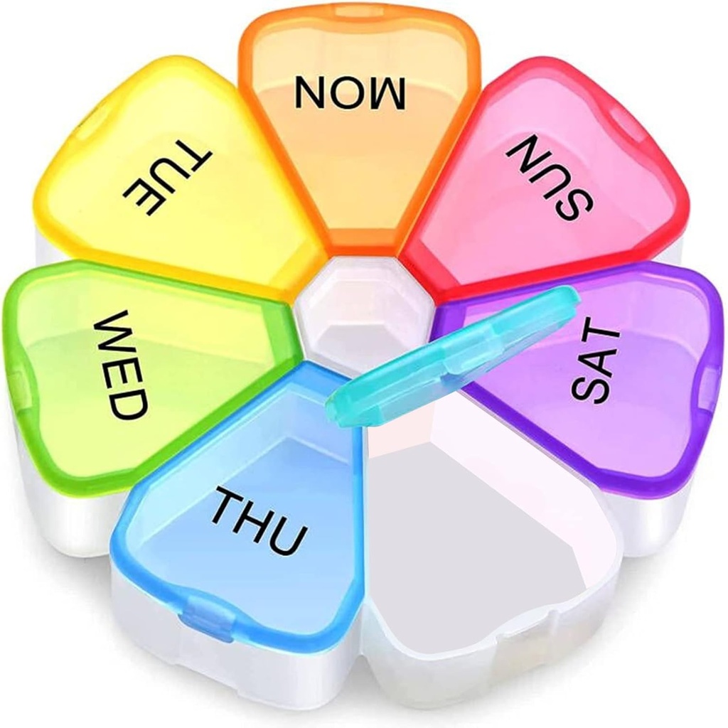 Büyük Haftalık Tıp Organizer, OAAO Flower XL 7 Day Portatif Pill Box Case for Vitamin, Cod Liver Oil, Supplements, Arthritis Friendly...