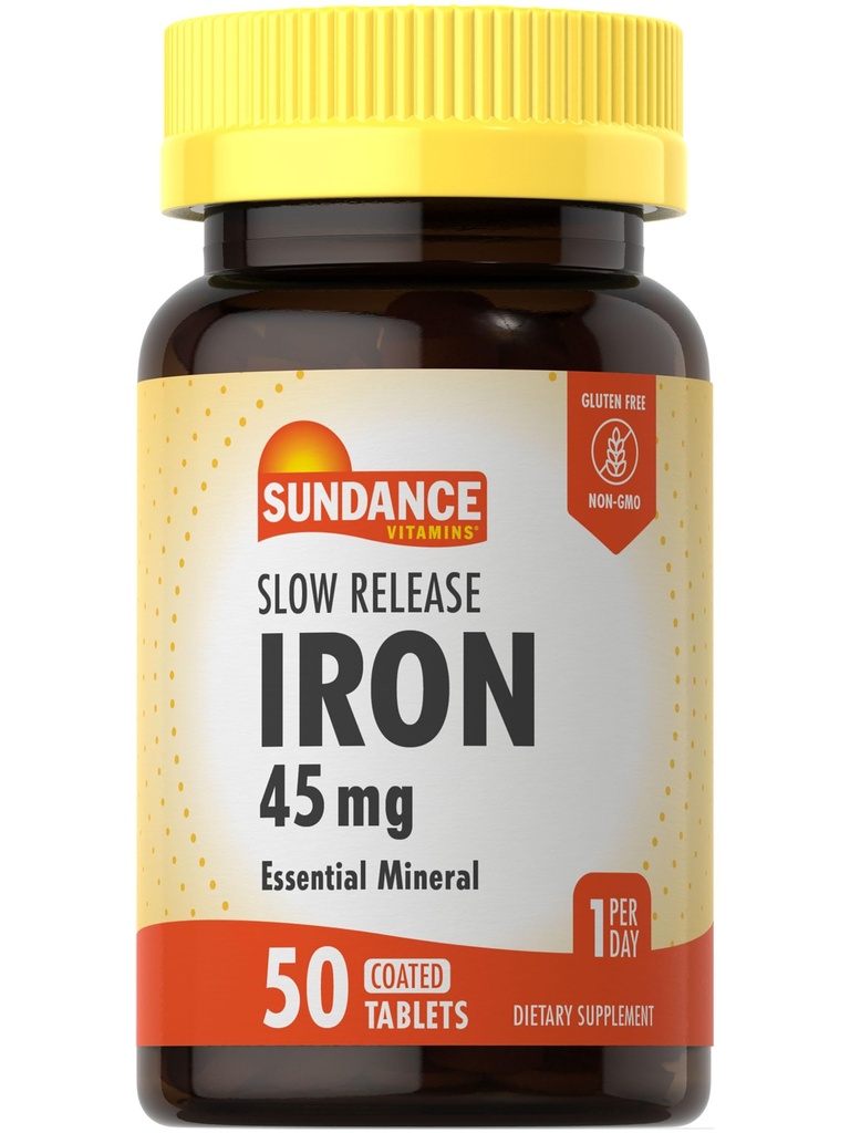 Sundance Iron 45mg Yavaş Yayın Pills | 50 Tablet | Essential Mineral Supplement | Vegetarian, Non-GMO ve Gluten Free Formula