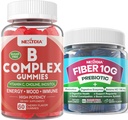 2 Pack Mekotik Vitamin B Kompleks + 1 Pack Sugar Free 10g Prebiyotik Fiber Supplement, yetişkinler için Gummies