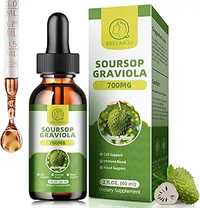 Soursop Graviola Liquid Drops, Soursop Immune, Antioksi, Mood & Night Support, Soursop Bitters Sıvı, Yüksek Aborsop, Vegan, Gluten-Free, 2 Fl Oz