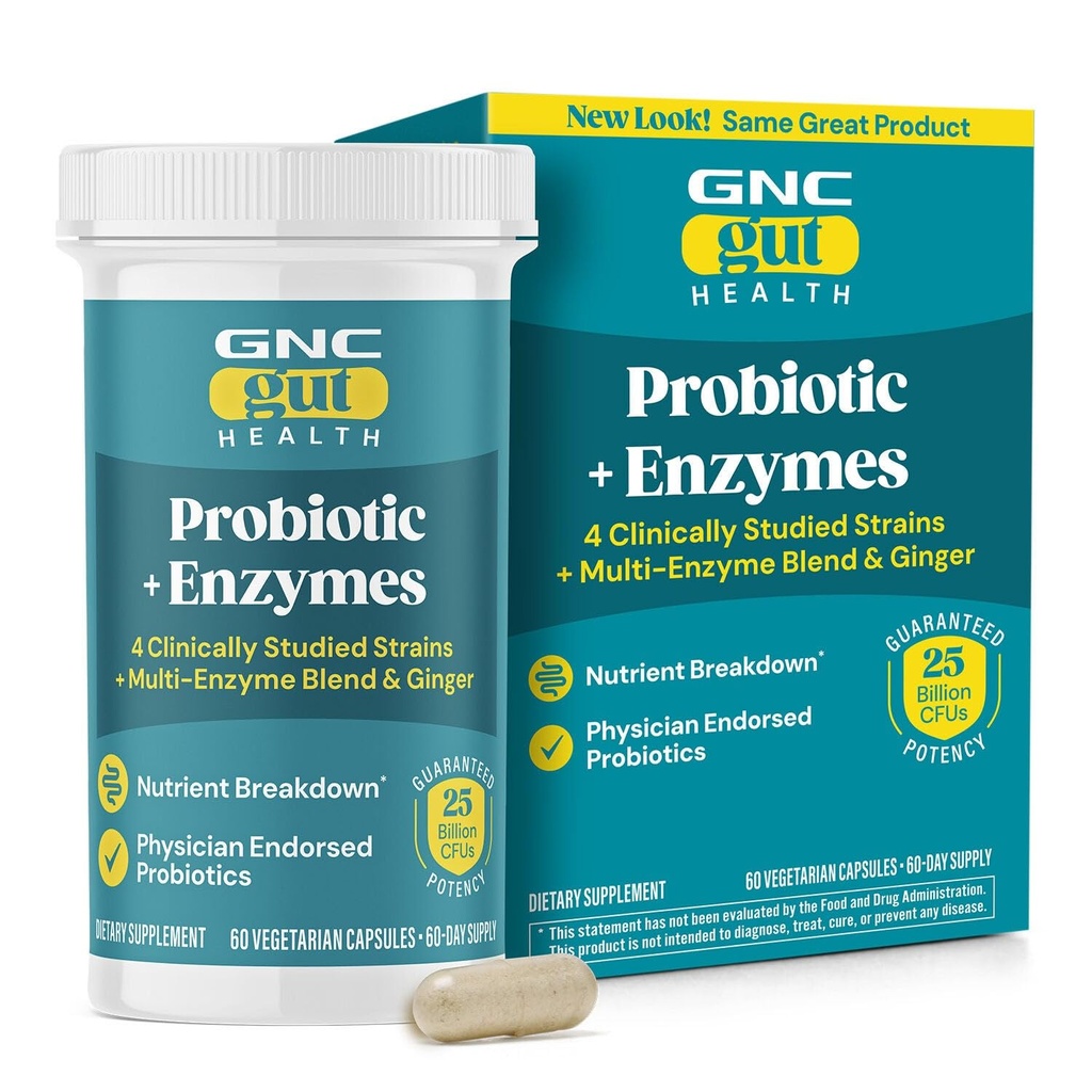 GNC Probiotic 25b with Enzymes, 60 Capsules