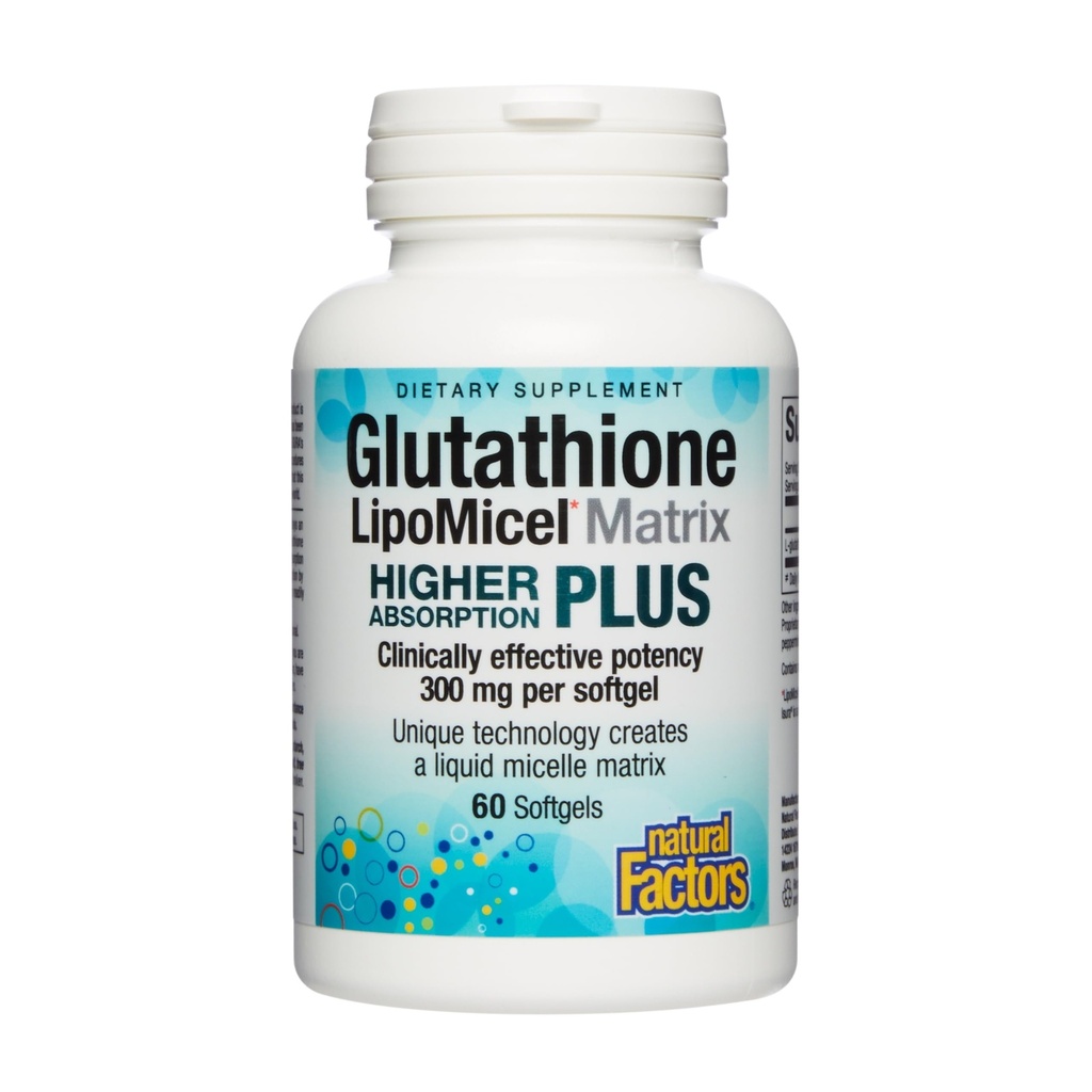 Natural Factors Glutathione LipoMicel Matrix 300 mg - Antioxidant Supplement for Healthy Aging & Immune Support - Non-GMO, Gluten-Free & Dairy-Free - 60 Softgels (30 Servings)