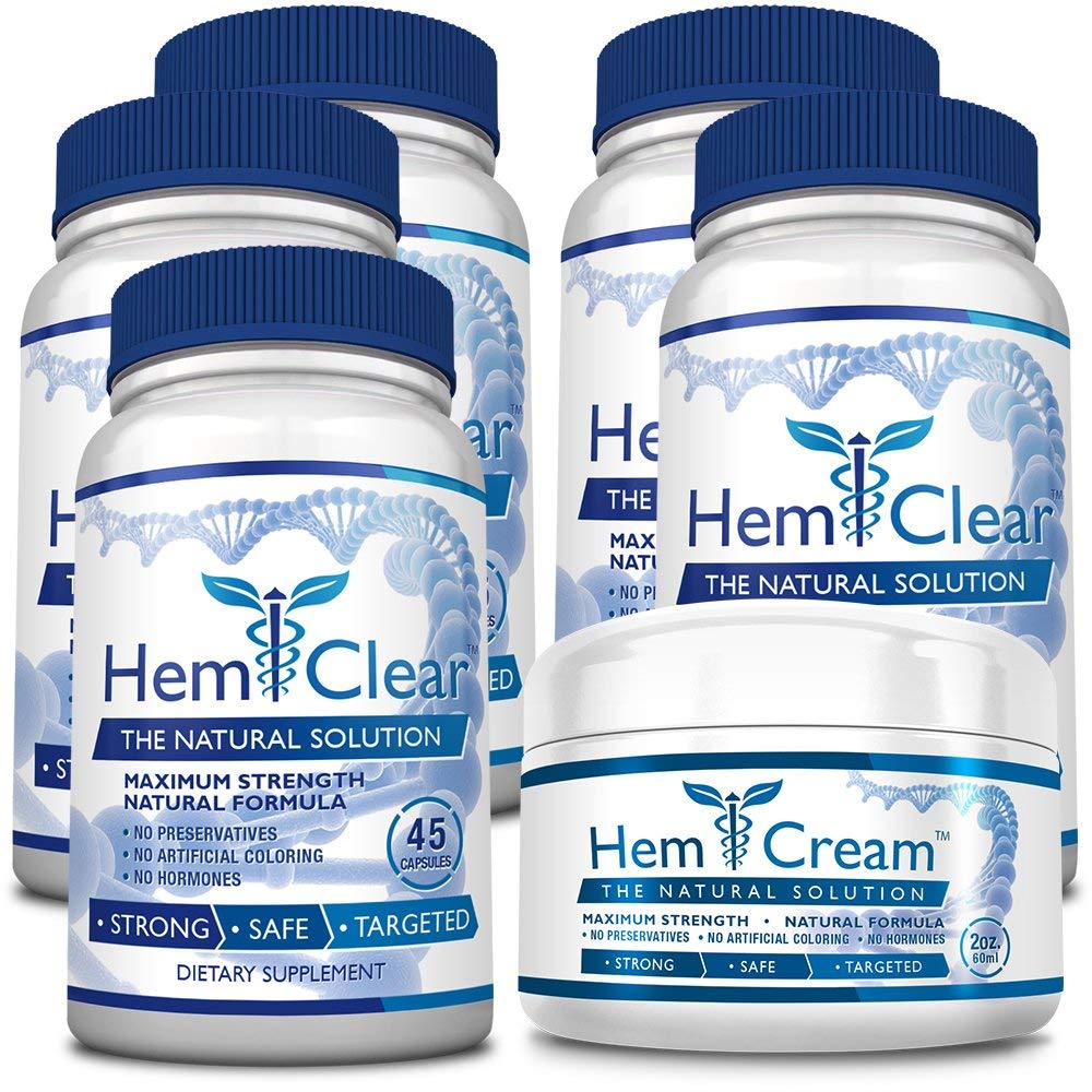 for Hemorrhoids - Vegan, 100% Natural Formula for Hemorrhoid Relief & Vascular Health - Maximum Strength 5 Bottles + 1 Cream