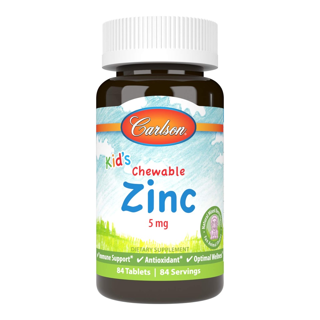 Carlson - Kid's Chewable Zinc, 5 mg, Health Support, Natural Mixed Berry Flavor, 84 Tablets
