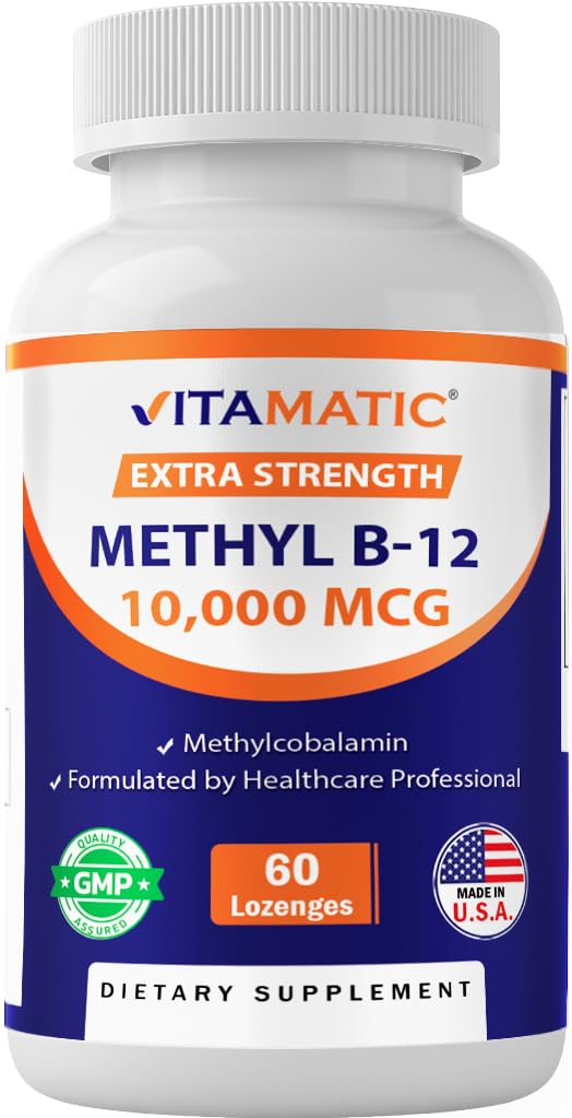 Vitamatic Methyl B12 (Methylcobalamin) 10,000 mcg – 60 Lozenges – Superior Source of Vitamin B12 for Energy & Nerve Health